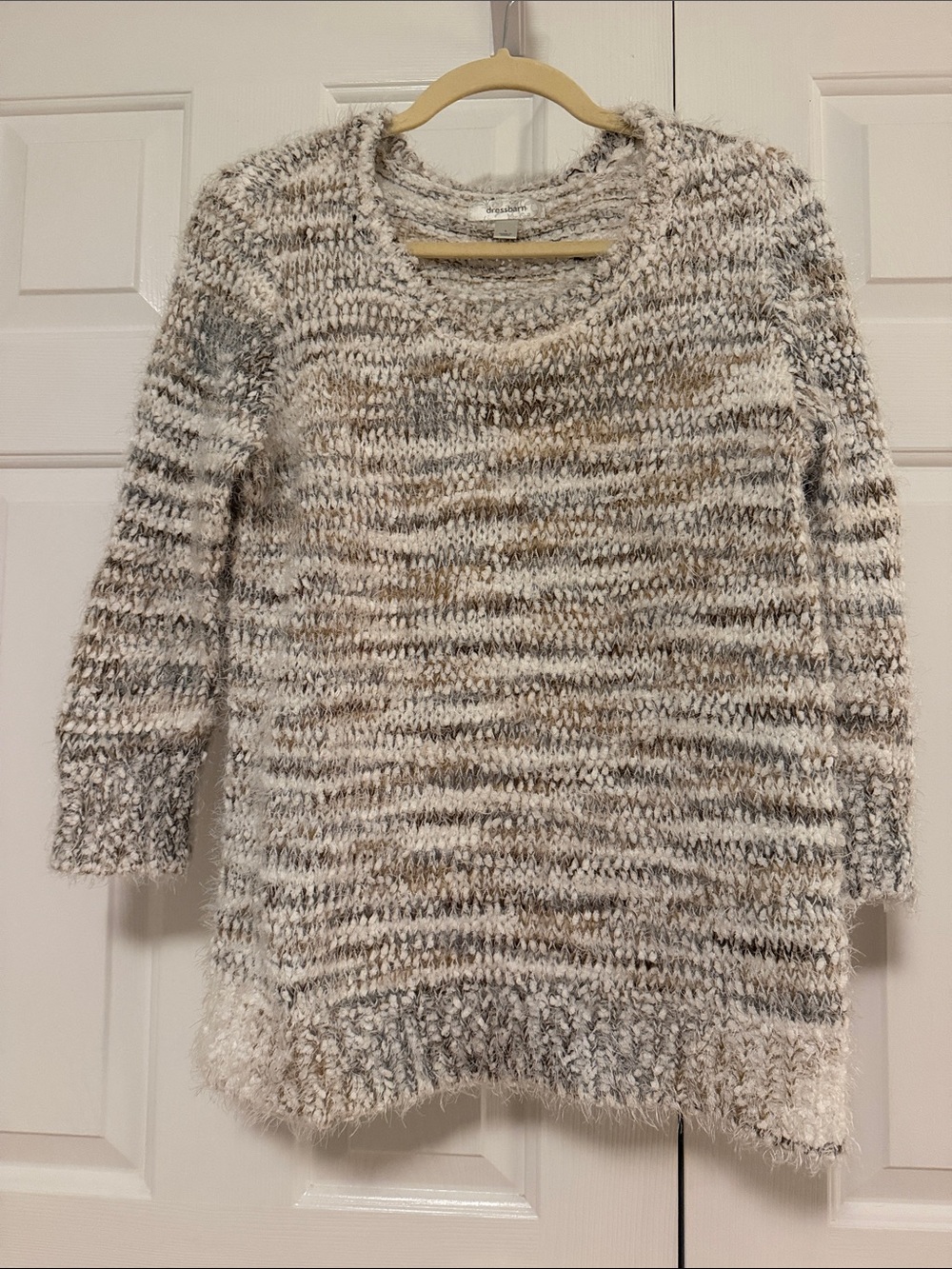 Dress Barn Marled Crewneck Sweater in Cream, Gray and Brown